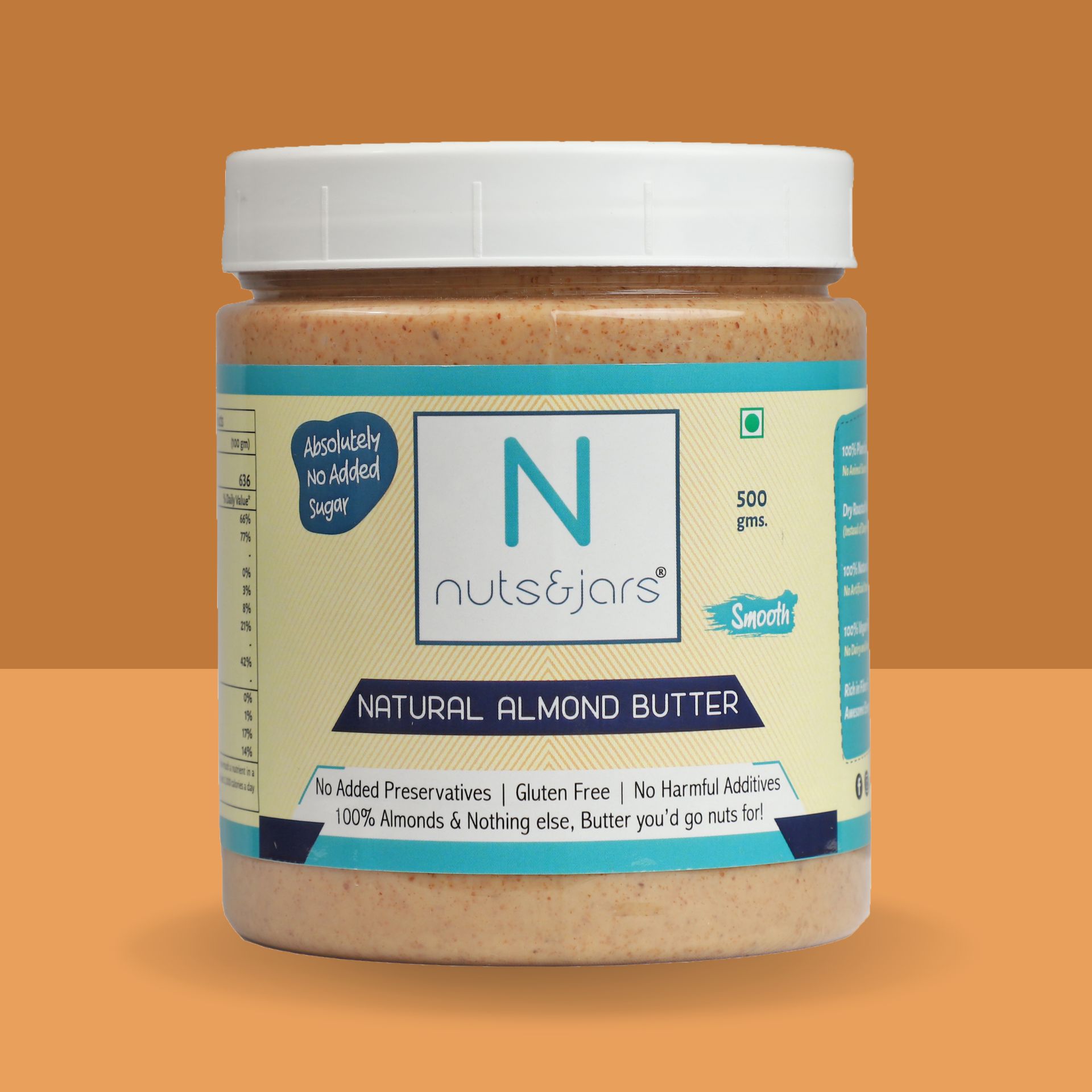 Natural Almond Butter Smooth 500GM Nuts and Jars