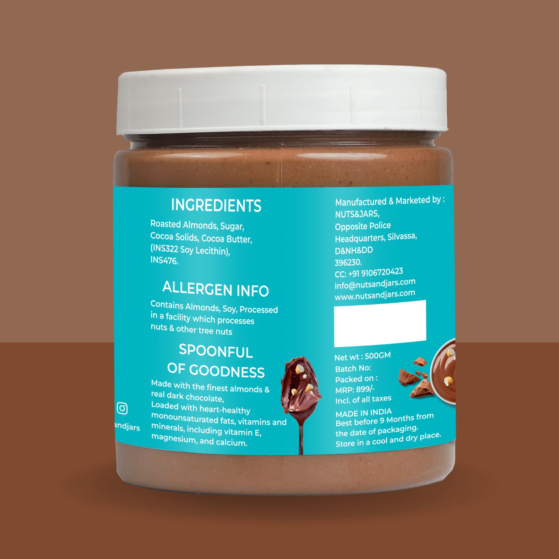 Almond Butter Crunchy Belgian Dark Chocolate 500GM Nuts and Jars