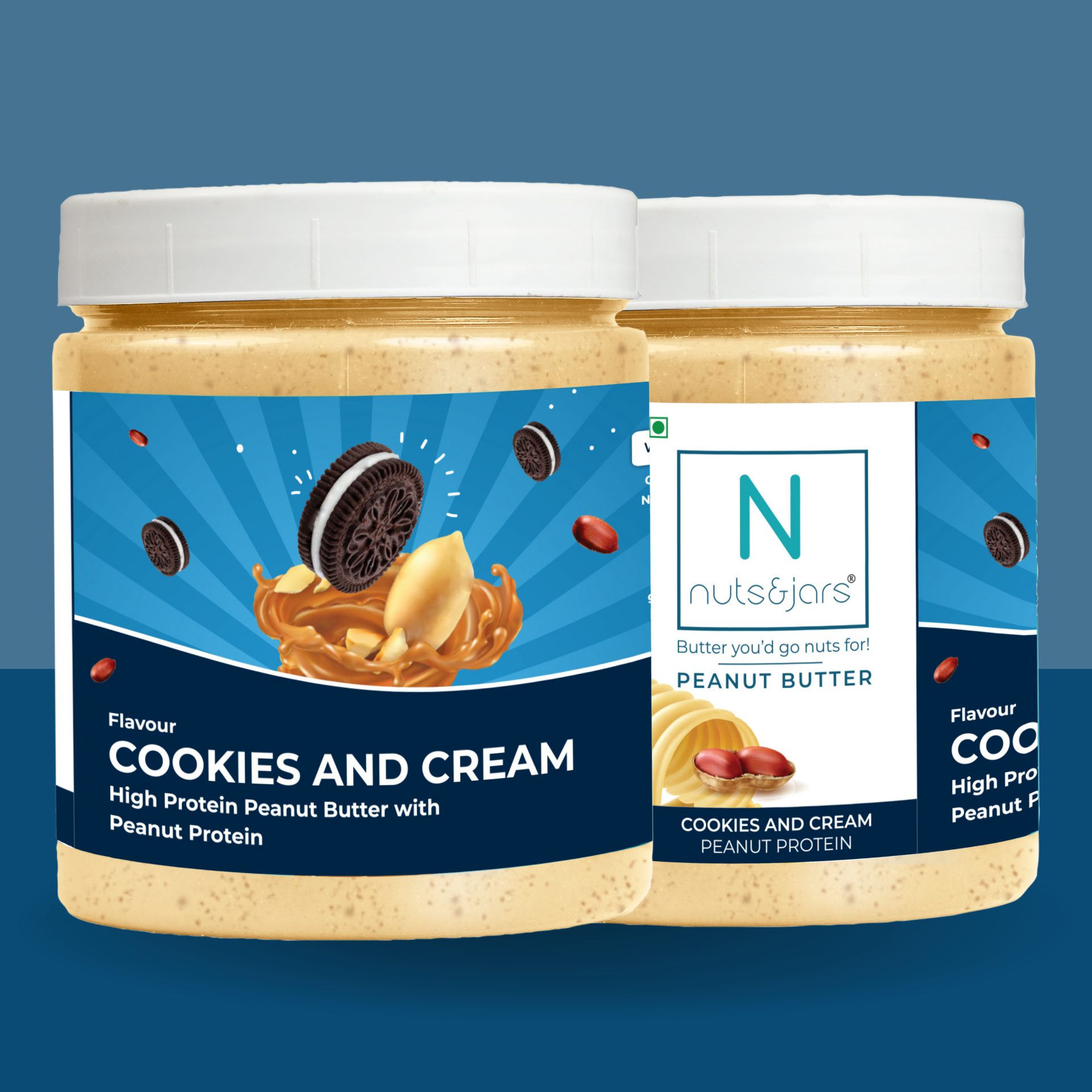 Pack of 2 Cookies and Cream Peanut Butter with Peanut Protein 500GM (1 KG)